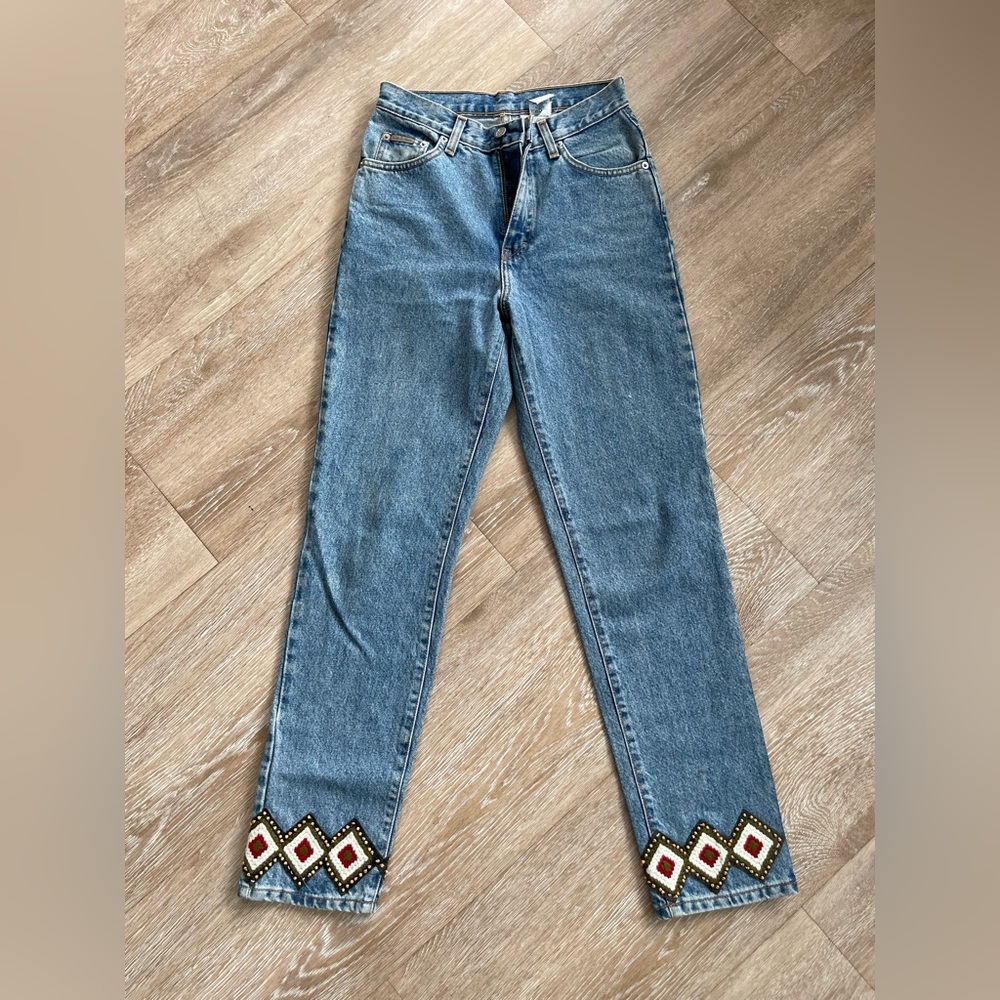 Vintage Calvin Klein beaded/embroidered ankle detail jeans